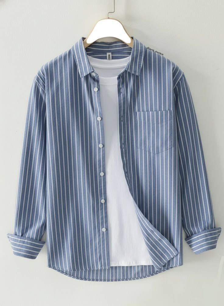 Light Blue Vertical Striped Oxford Button-Down Shirt